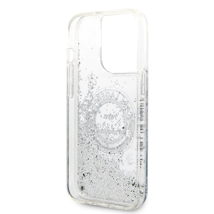 Etui na Apple iPhone 14 Pro, Karl Lagerfeld, Liquid Glitter RSG, Srebrne.