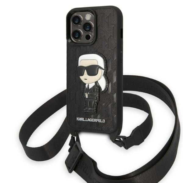 Etui na Apple iPhone 14 Pro, Karl Lagerfeld, Monogram Ikonik Karl, Czarne