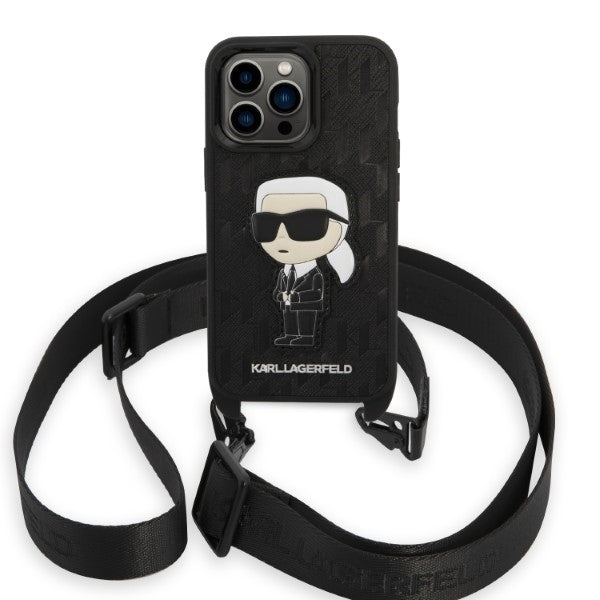 Etui na Apple iPhone 14 Pro, Karl Lagerfeld, Monogram Ikonik Karl, Czarne