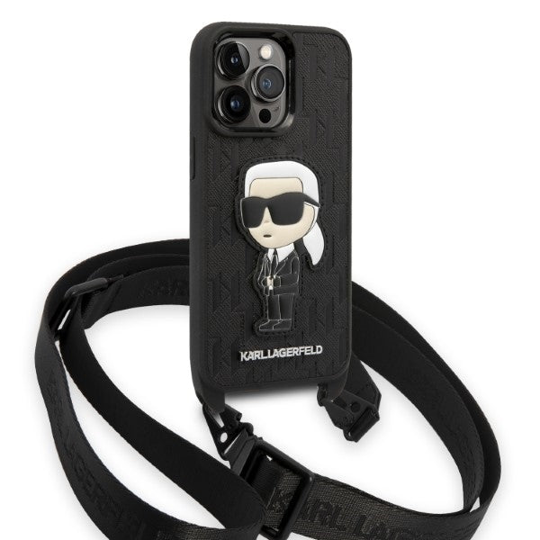 Etui na Apple iPhone 14 Pro, Karl Lagerfeld, Monogram Ikonik Karl, Czarne