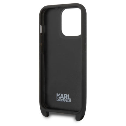 Etui na Apple iPhone 14 Pro, Karl Lagerfeld, Monogram Plaque Logo with Strap, Czarne