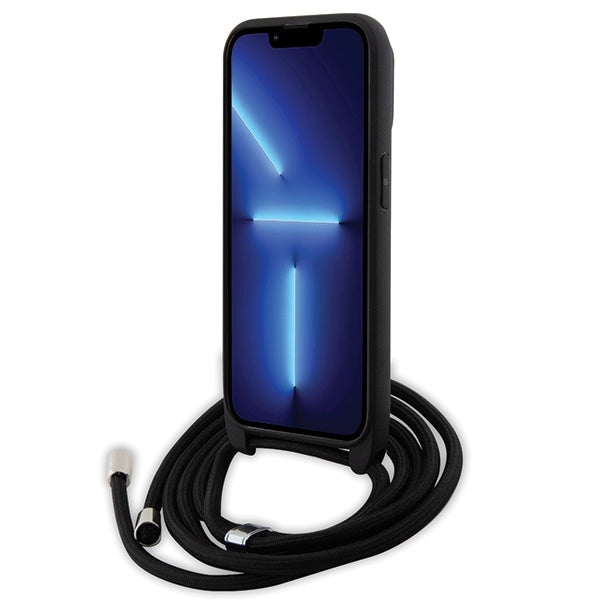 Etui na Apple iPhone 14 Pro, Karl Lagerfeld, Saffiano Crossbody Metal Pin Karl & Choupette, Czarne