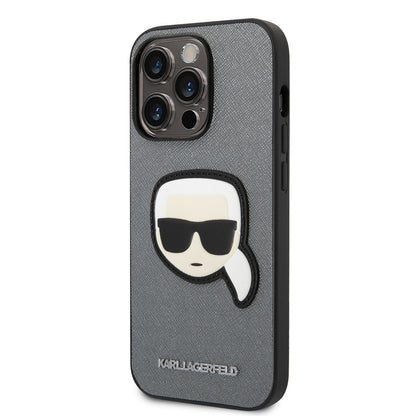 Etui na Apple iPhone 14 Pro, Karl Lagerfeld, Saffiano Karl's Head, Srebrne