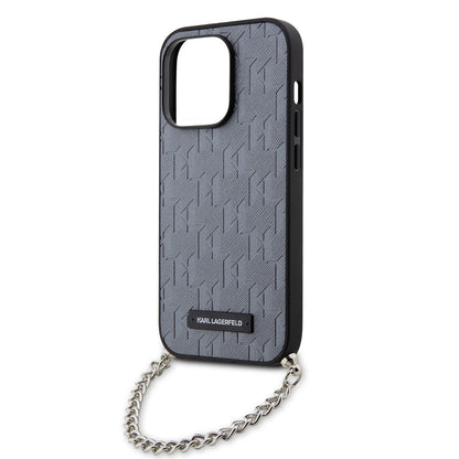 Etui na Apple iPhone 14 Pro, Karl Lagerfeld, Saffiano Monogram Chain, Srebrne