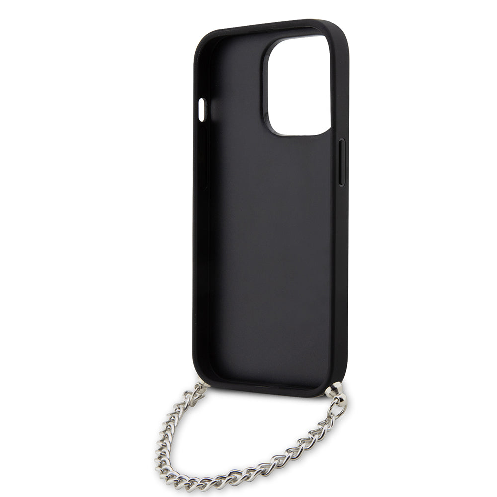 Etui na Apple iPhone 14 Pro, Karl Lagerfeld, Saffiano Monogram Chain, Srebrne