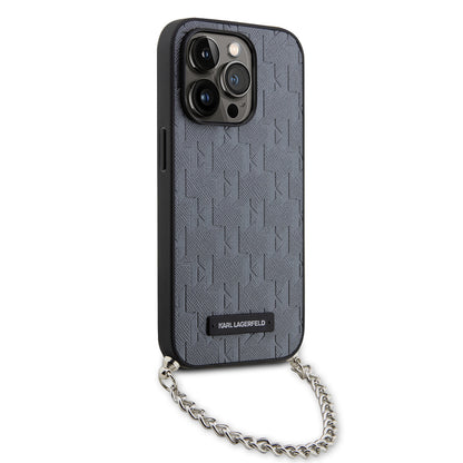 Etui na Apple iPhone 14 Pro, Karl Lagerfeld, Saffiano Monogram Chain, Srebrne