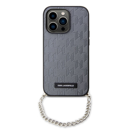 Etui na Apple iPhone 14 Pro, Karl Lagerfeld, Saffiano Monogram Chain, Srebrne