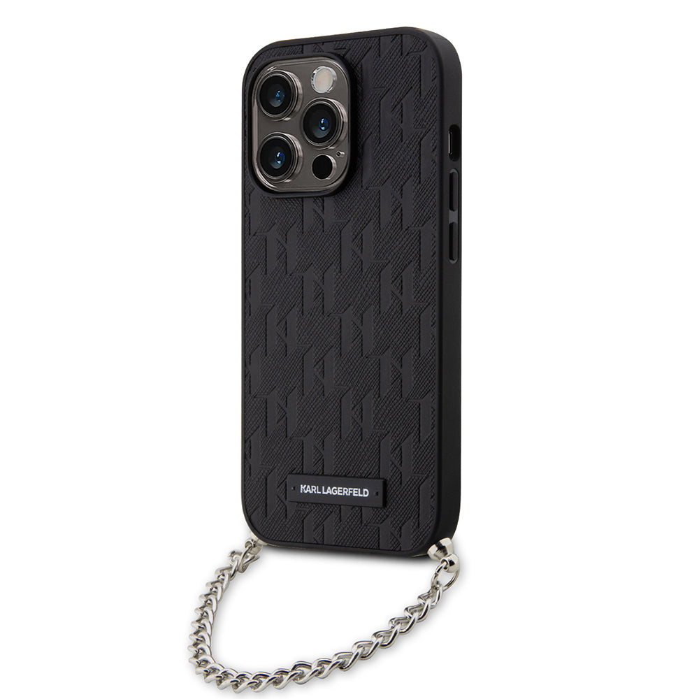 Etui na Apple iPhone 14 Pro, Karl Lagerfeld, Saffiano Monogram Chain, Czarne
