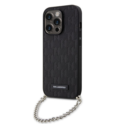 Etui na Apple iPhone 14 Pro, Karl Lagerfeld, Saffiano Monogram Chain, Czarne