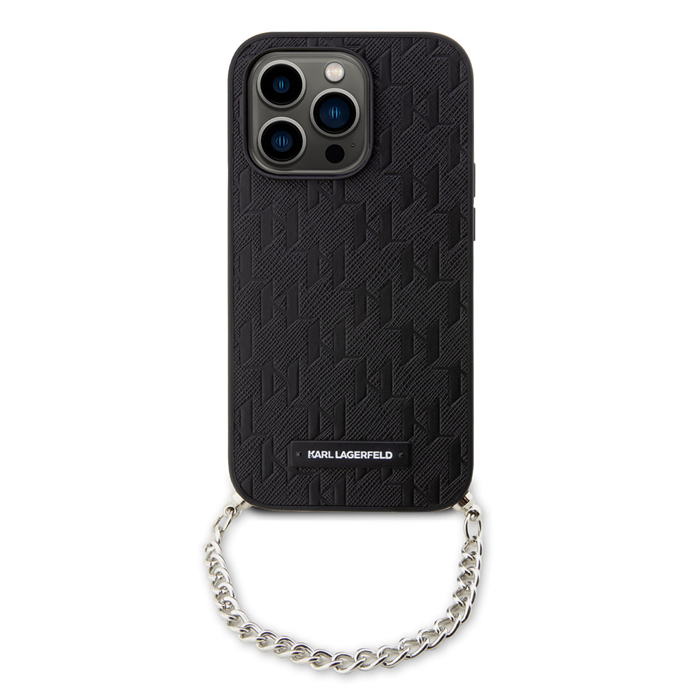Etui na Apple iPhone 14 Pro, Karl Lagerfeld, Saffiano Monogram Chain, Czarne