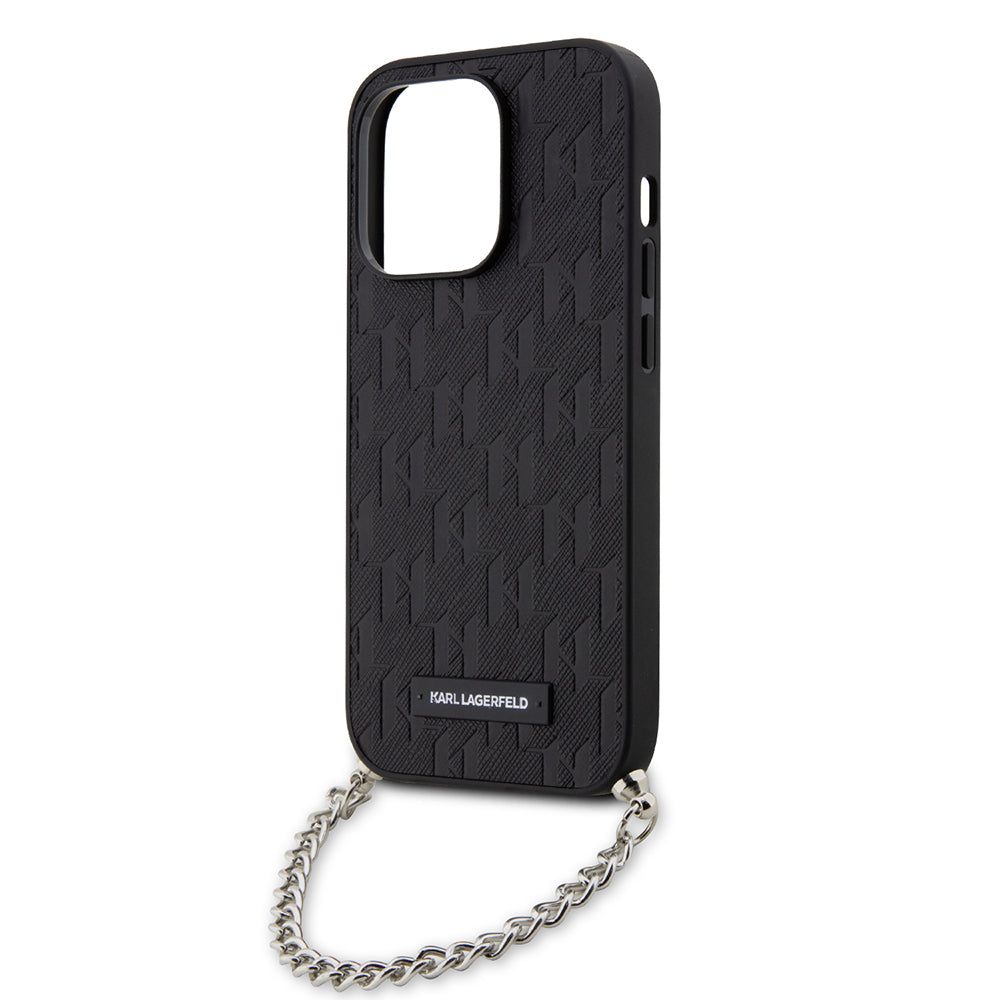Etui na Apple iPhone 14 Pro, Karl Lagerfeld, Saffiano Monogram Chain, Czarne