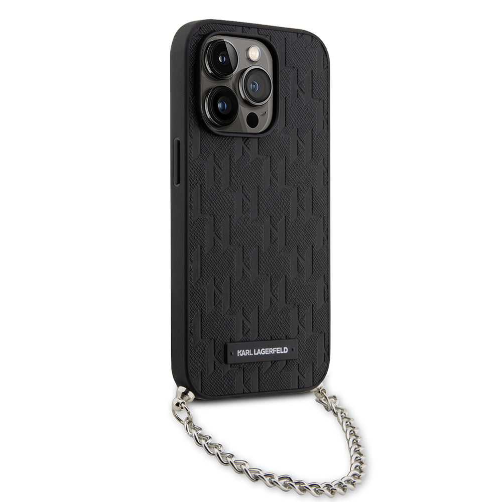Etui na Apple iPhone 14 Pro, Karl Lagerfeld, Saffiano Monogram Chain, Czarne