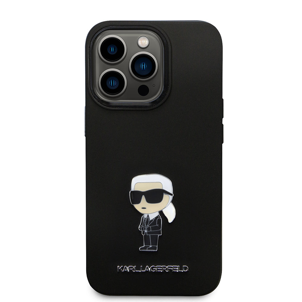 Etui na Apple iPhone 14 Pro, Karl Lagerfeld, Silicone Ikonik Karl Metal, Czarne
