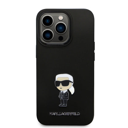 Etui na Apple iPhone 14 Pro, Karl Lagerfeld, Silicone Ikonik Karl Metal, Czarne