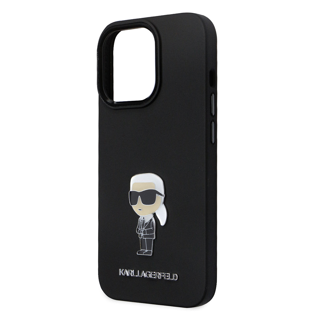 Etui na Apple iPhone 14 Pro, Karl Lagerfeld, Silicone Ikonik Karl Metal, Czarne