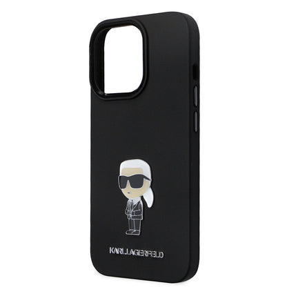 Etui na Apple iPhone 14 Pro, Karl Lagerfeld, Silicone Ikonik Karl Metal, Czarne
