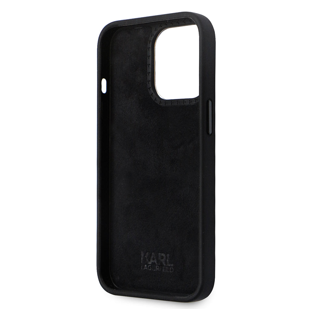 Etui na Apple iPhone 14 Pro, Karl Lagerfeld, Silicone Ikonik Karl Metal, Czarne