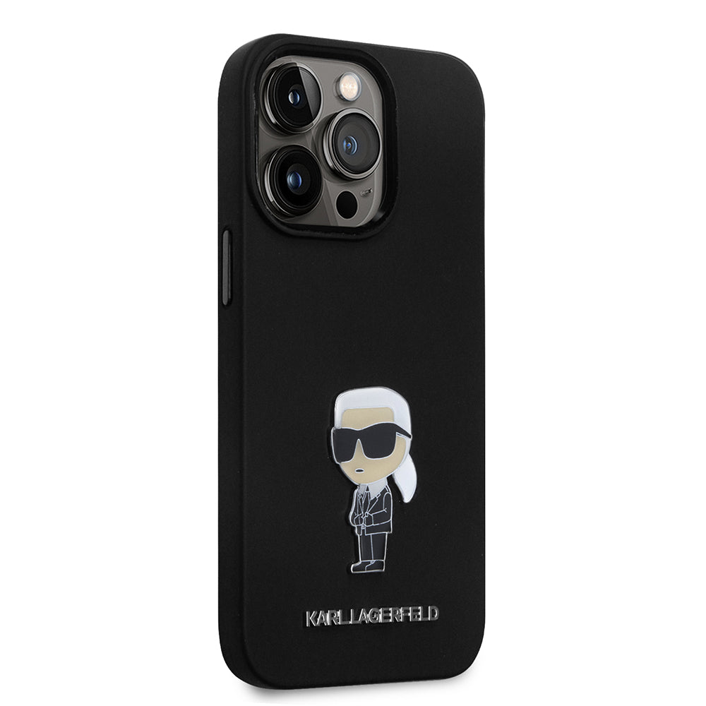 Etui na Apple iPhone 14 Pro, Karl Lagerfeld, Silicone Ikonik Karl Metal, Czarne