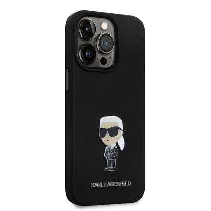 Etui na Apple iPhone 14 Pro, Karl Lagerfeld, Silicone Ikonik Karl Metal, Czarne