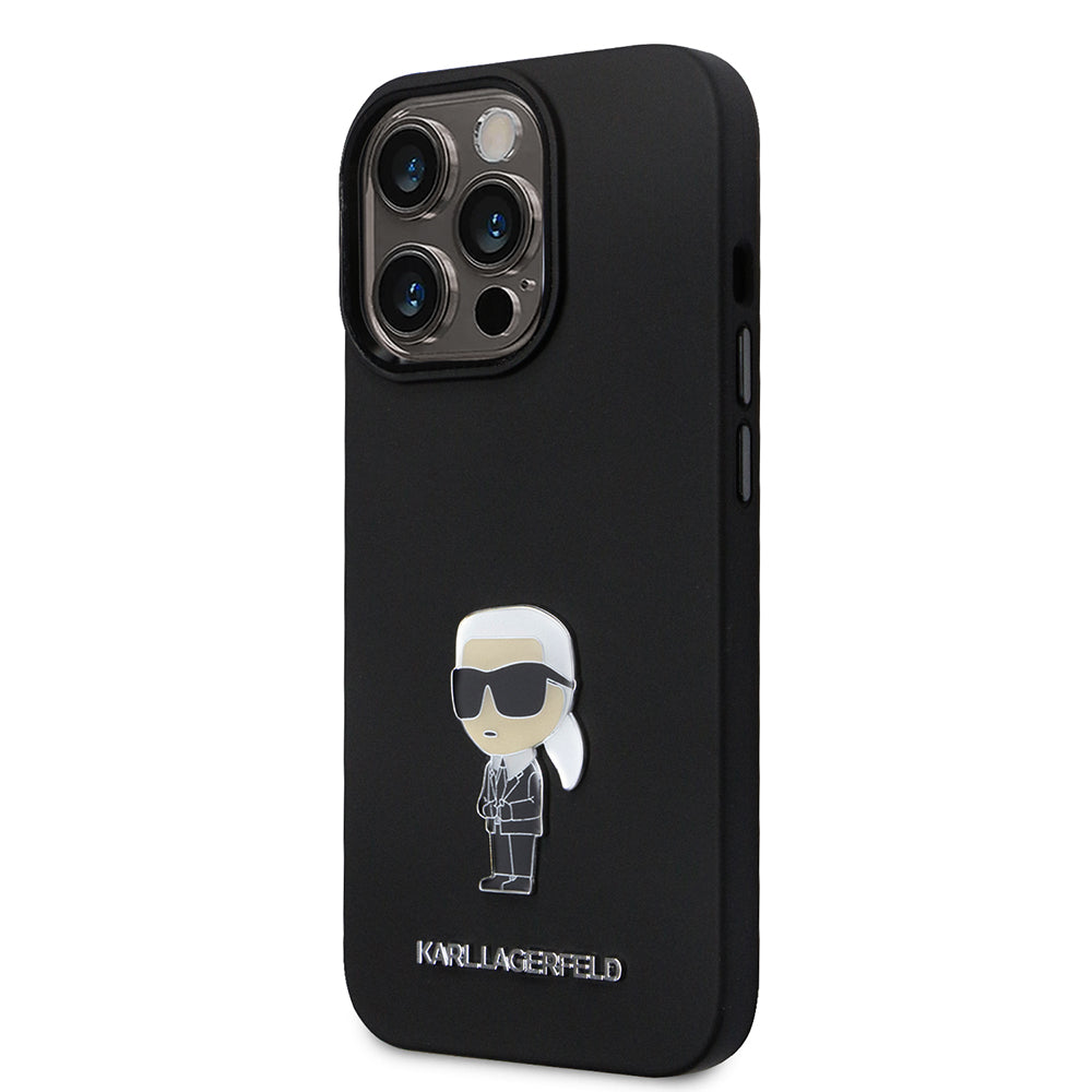 Etui na Apple iPhone 14 Pro, Karl Lagerfeld, Silicone Ikonik Karl Metal, Czarne