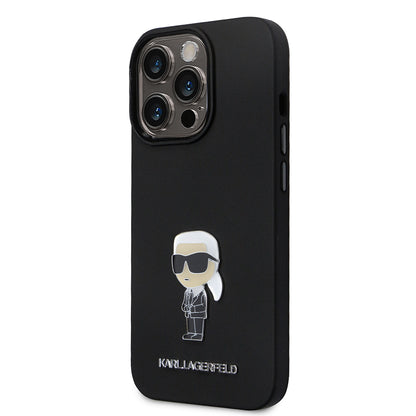 Etui na Apple iPhone 14 Pro, Karl Lagerfeld, Silicone Ikonik Karl Metal, Czarne