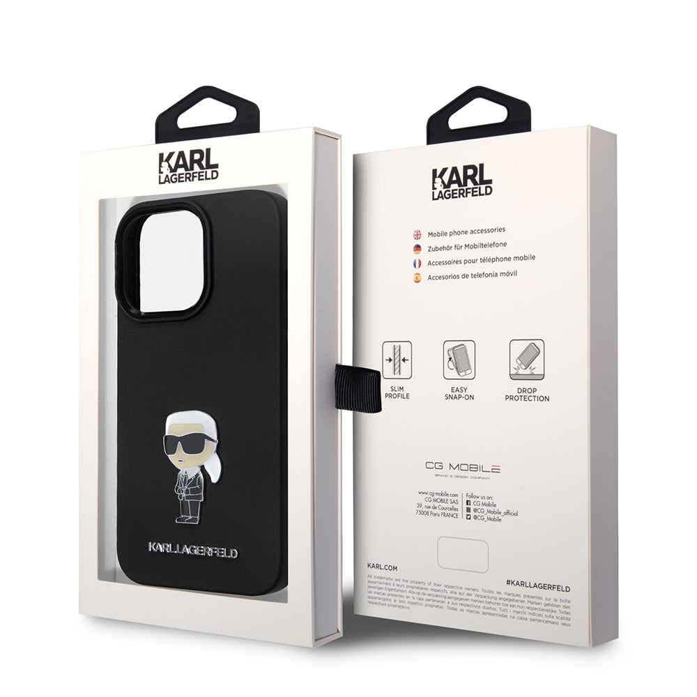 Etui na Apple iPhone 14 Pro, Karl Lagerfeld, Silicone Ikonik Karl Metal, Czarne
