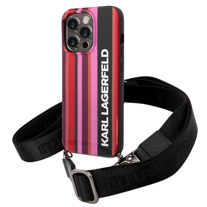 Etui na Apple iPhone 14 Pro Max, Karl Lagerfeld, Color Stripes with Strap, Różowy