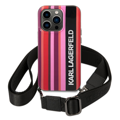 Etui na Apple iPhone 14 Pro Max, Karl Lagerfeld, Color Stripes with Strap, Różowy