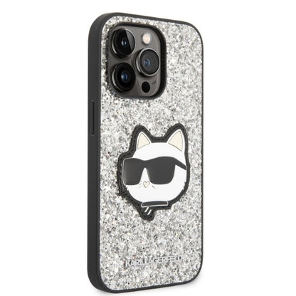 Etui na Apple iPhone 14 Pro Max, Karl Lagerfeld, Glitter Choupette Patch, Srebrne.