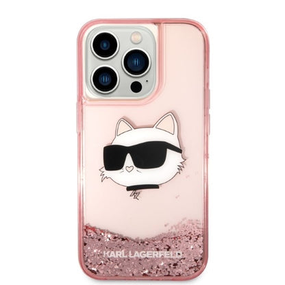 Etui na Apple iPhone 14 Pro Max, Karl Lagerfeld, Glitter Choupette's Head, Różowy