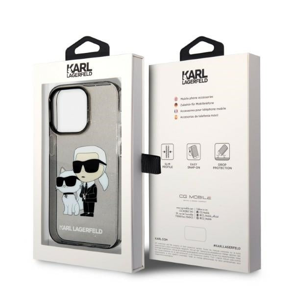 Etui na Apple iPhone 14 Pro Max, Karl Lagerfeld, Glitter Karl & Choupette, Czarne
