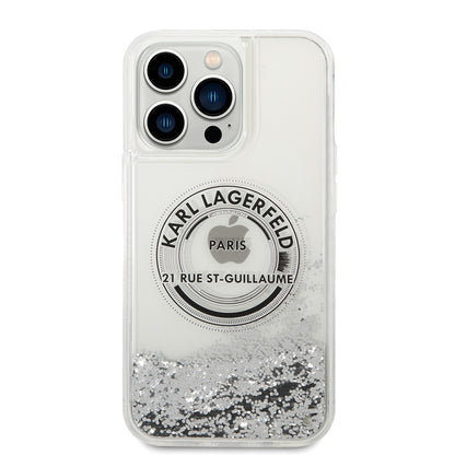 Etui na Apple iPhone 14 Pro Max, Karl Lagerfeld, Liquid Glitter RSG, Srebrne