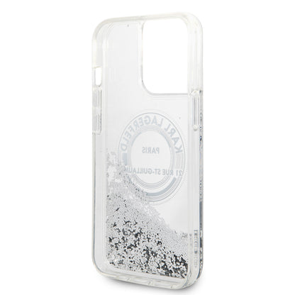 Etui na Apple iPhone 14 Pro Max, Karl Lagerfeld, Liquid Glitter RSG, Srebrne