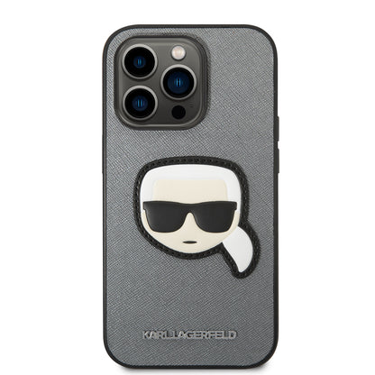 Etui na Apple iPhone 14 Pro Max, Karl Lagerfeld, Saffiano Karl's Head, Srebrne