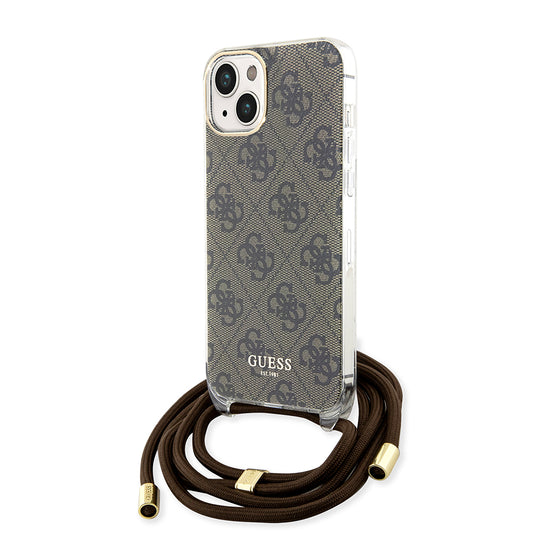 Etui na Apple iPhone 15, Guess, 4G IML Printed Crossbody, Brązowy