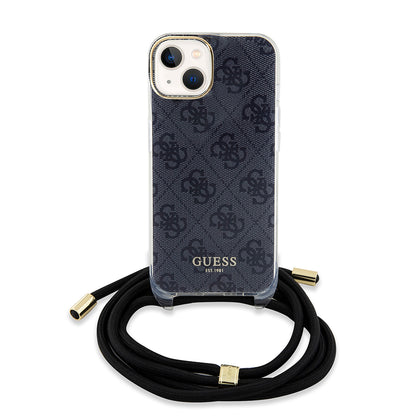 Etui na Apple iPhone 15, Guess, 4G IML Printed Crossbody, Czarne