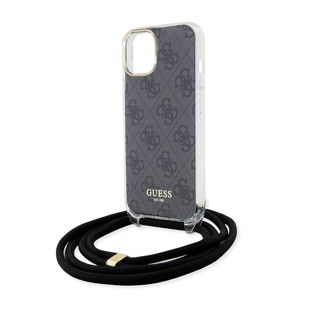 Etui na Apple iPhone 15, Guess, 4G IML Printed Crossbody, Czarne