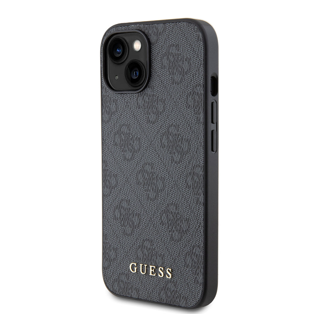 Etui na Apple iPhone 15, Guess, 4G Metal Gold Logo, Szare