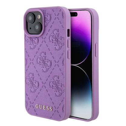 Etui na Apple iPhone 15, Guess, 4G Stamped, Jasny Fiolet