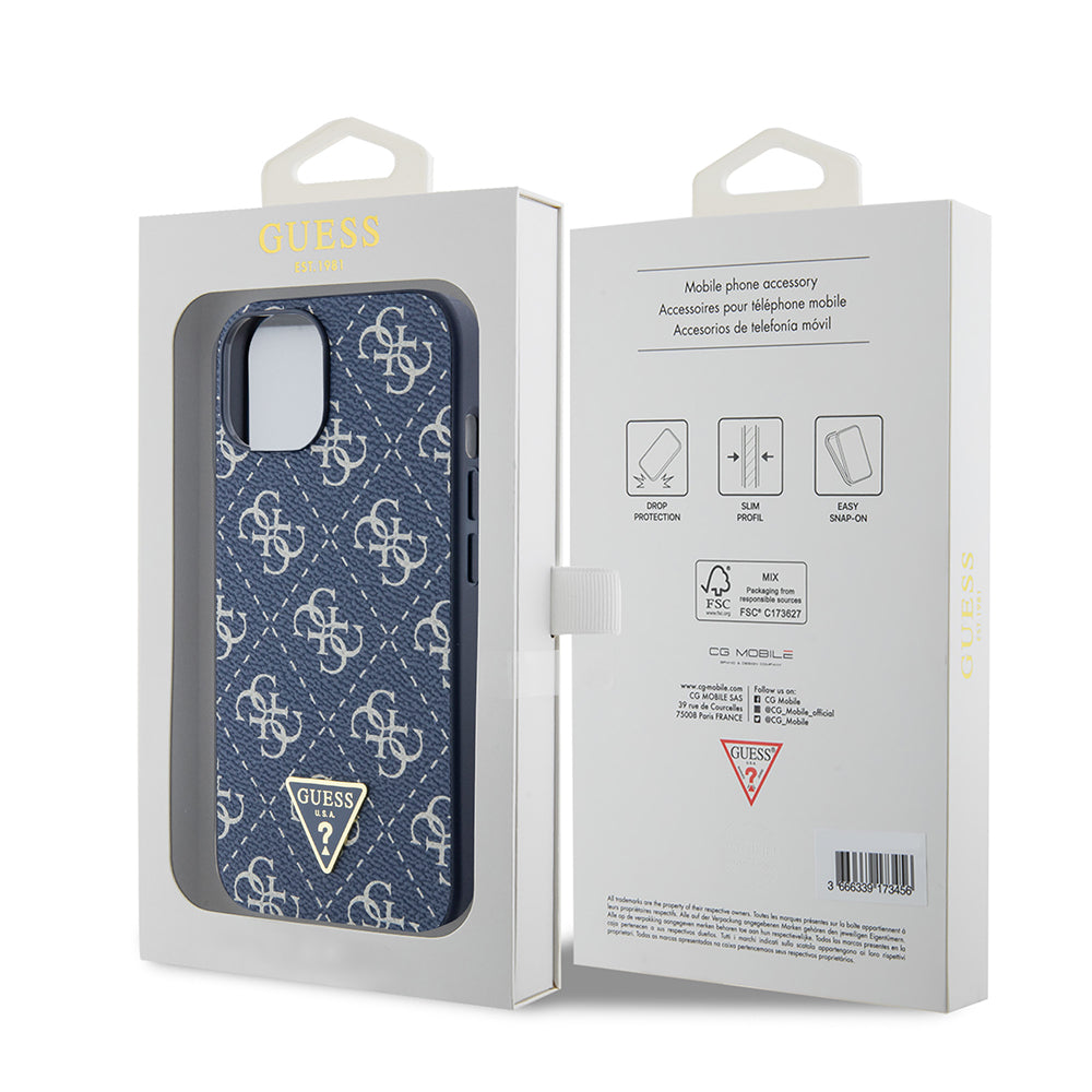 Etui na Apple iPhone 15, Guess, 4G Triangle Logo, Niebieskie