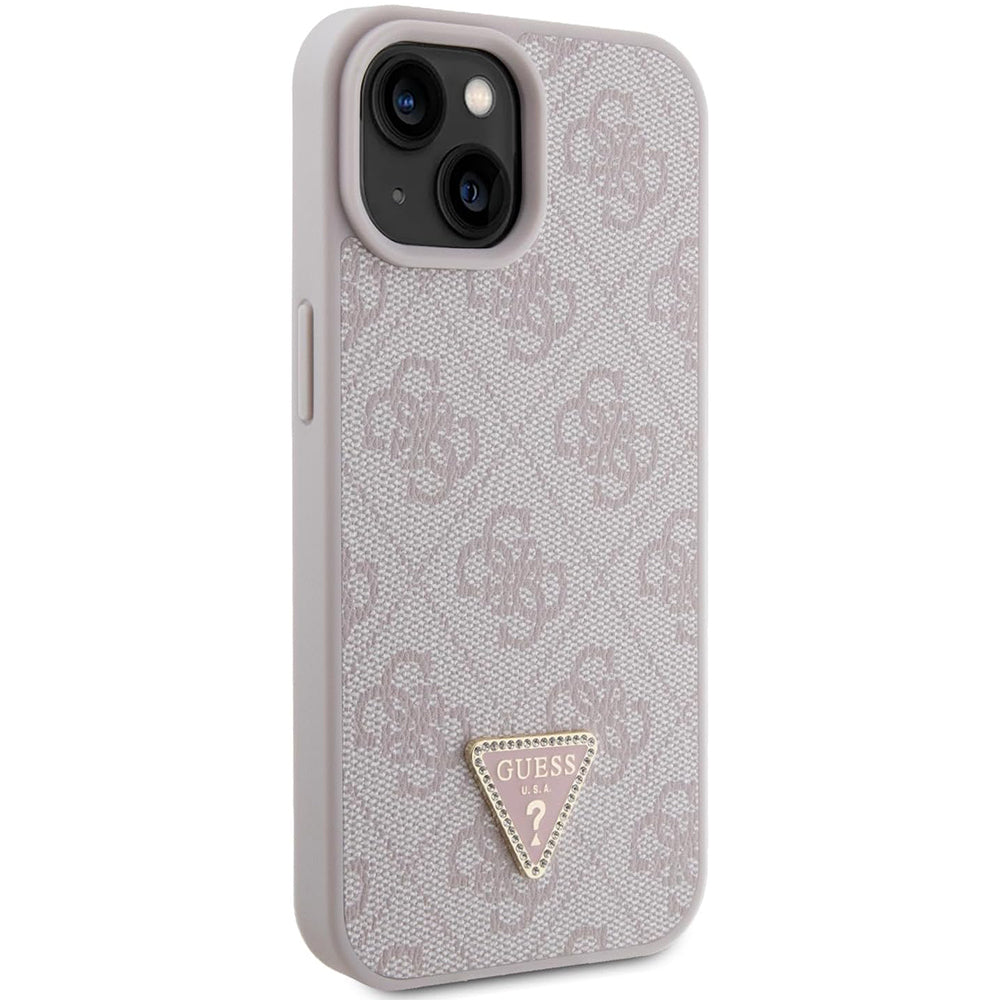 Etui na Apple iPhone 15, Guess, 4G Triangle Strass, Różowy