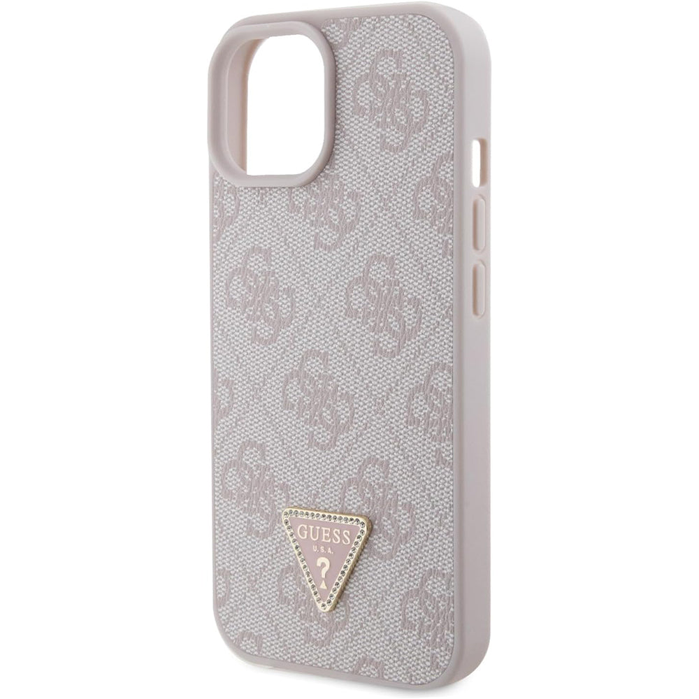 Etui na Apple iPhone 15, Guess, 4G Triangle Strass, Różowy