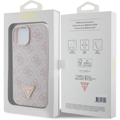 Etui na Apple iPhone 15, Guess, 4G Triangle Strass, Różowy