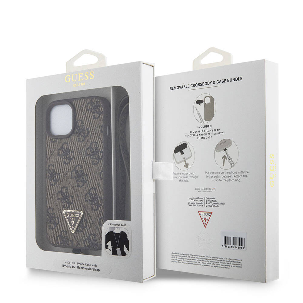Etui na Apple iPhone 15, Guess, Crossbody 4G Metal Logo, Brązowy