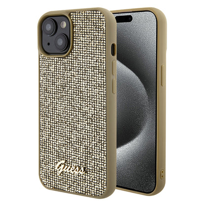 Etui na Apple iPhone 15, Guess, Disco Metal Script, Złote