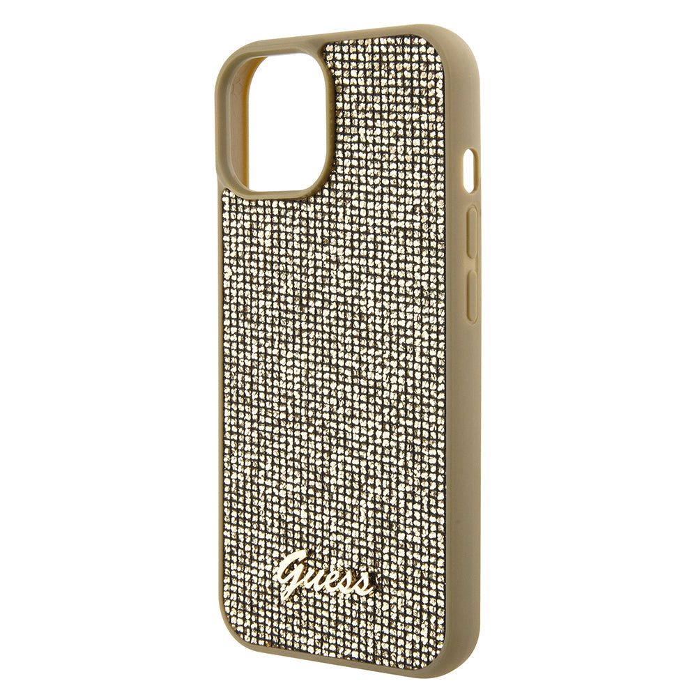 Etui na Apple iPhone 15, Guess, Disco Metal Script, Złote