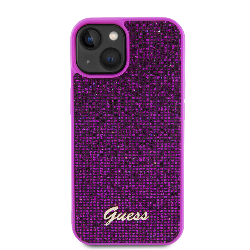 Etui na Apple iPhone 15, Guess, Disco Metal Script, Fuksja