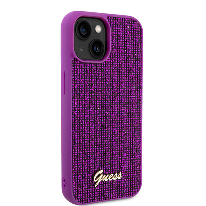 Etui na Apple iPhone 15, Guess, Disco Metal Script, Fuksja