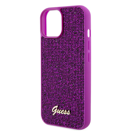 Etui na Apple iPhone 15, Guess, Disco Metal Script, Fuksja