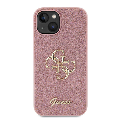 Etui na Apple iPhone 15, Guess, Glitter Big 4G Script, Różowy